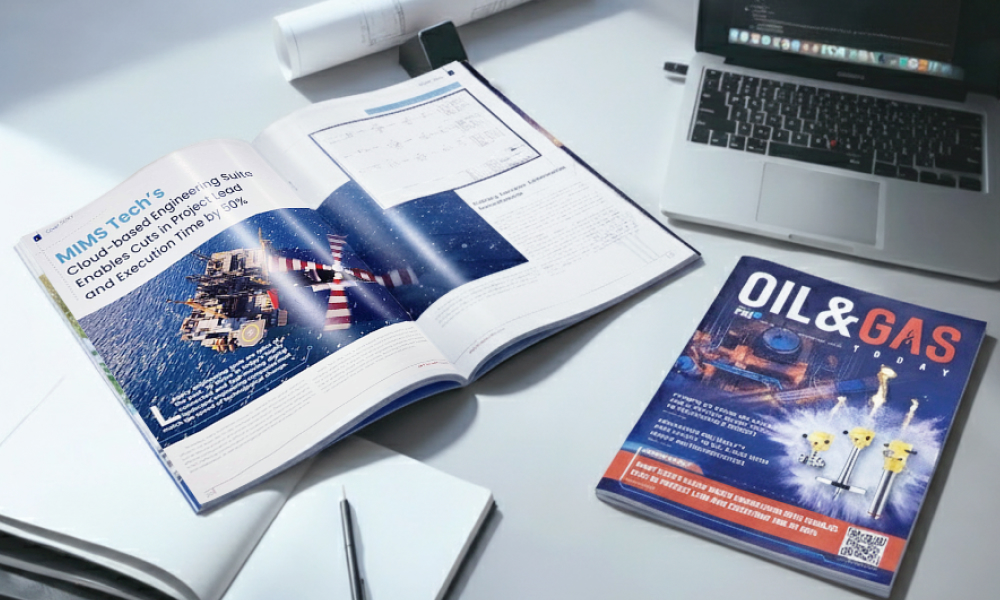 A copy of Oil and Gas magazine opened to an article about Draga and MIMS Tech